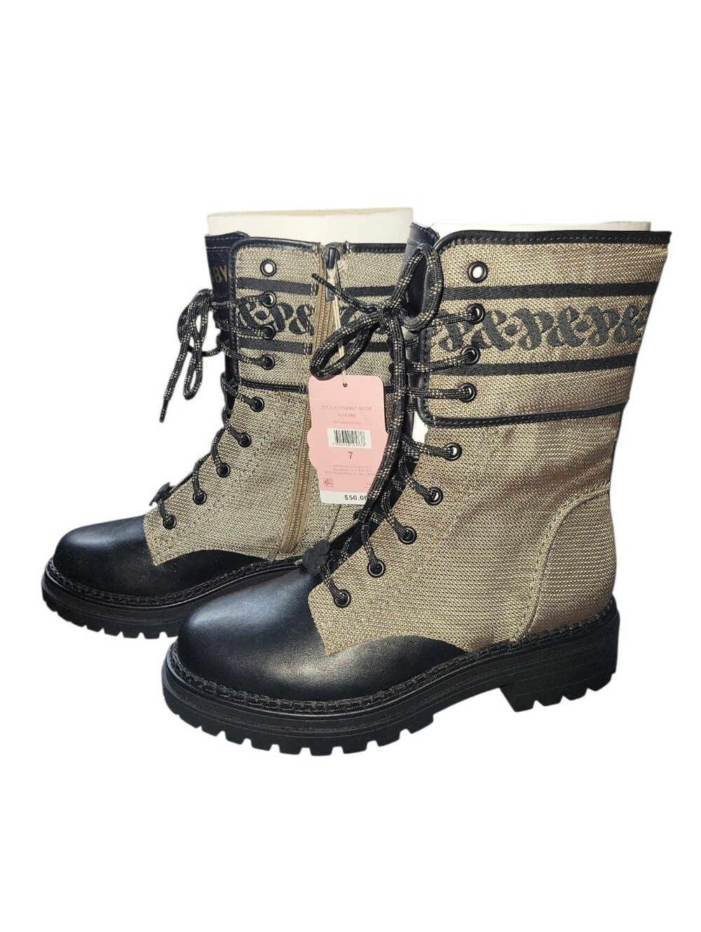 Sam&Libby Beige & Black Canvas Combat Boots - Size 7